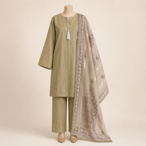 Taupe Bloom Embroidered Lawn 3-Piece