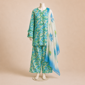 Blue Botanical Lawn 3-Piece Stitched Suit